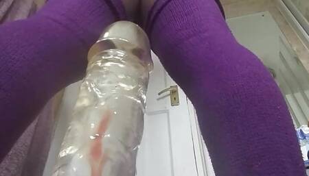 Oiled up black ass dildo ride