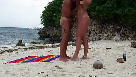 Amazing sex on a nude beach - Amateur Russian couple