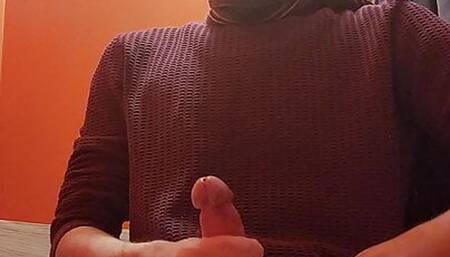 Horny guy with big cock, making sperm donation at the donor office