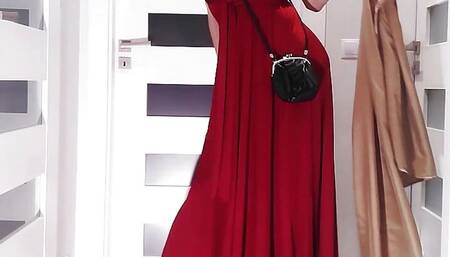 Seductive Lady in Red Satin Dress