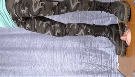 Teenage girl in military pants and Doc Martens shoes tramples my face (extended version, part 3 of 5), flo061x 1080p
