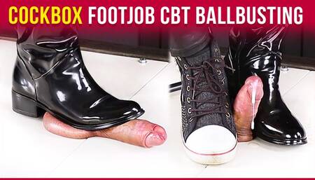 Ballbusting and Stomping in Cockbox - Boots and Sneakers Shoejob CBT