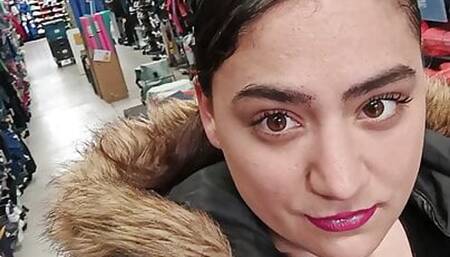 Hot girl at the public store wet pussy fucking with are huge dildo