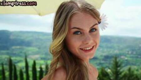 Erotic solo smalltitted 19yo in lingerie poses outdoor naked