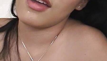 Dark haired beauty sucks cock and gets a facial