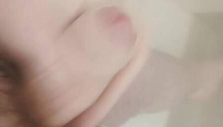 Fat hairy guy wanking and cum shot and playing with fat moobs in shower