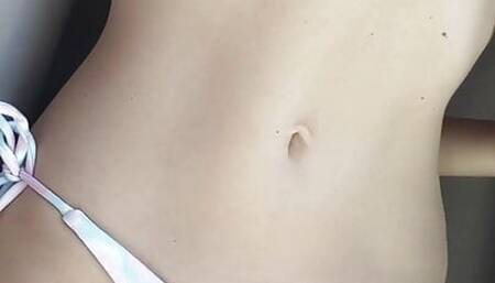 sexy ginger teen showing her abs