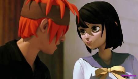 Stud Fucks Sexy Classmate on Stairs - 3D