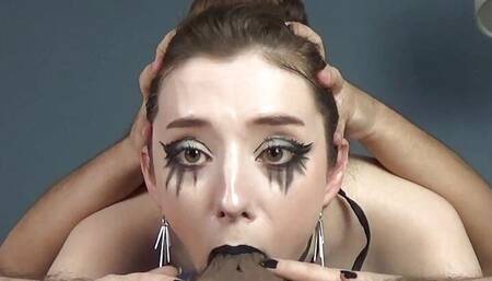Goth Black Lipstick Big Lips Deepthroat 69 Blowjob with Hardcore CUM IN THROAT