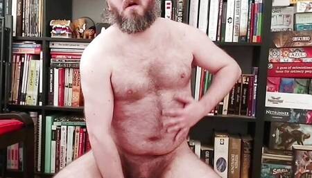 Chastity locked bear dildo fucks his hole, gets verbal
