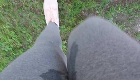 Nicoletta Gets her Yoga Pants Completely Wet in a Public Park - Extreme Pee Exposed