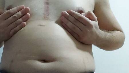 Fat man loves to masturbate and cum on himself