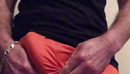 Uncut scally lad in short shorts eats his own cum