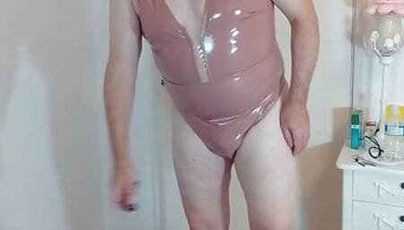 Hot crossdresser Nottstvslut in PVC swimsuit
