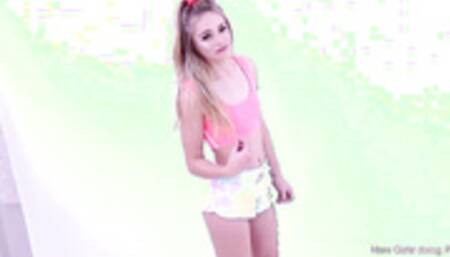 New cute blonde gets big cock deepthroat in studio