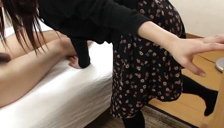 Japanese brunette long hair Mio Arisaka blowjob hard cock uncensored.