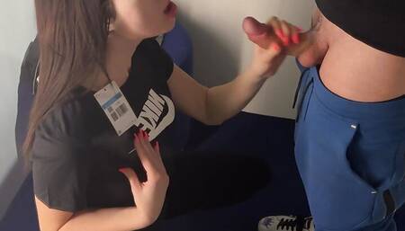 Risky Changing Room Blowjob with Huge cumshot on Store Clothes