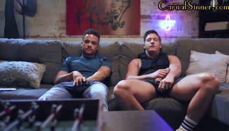 Gay stud duo with inked bodies enjoy rimming n barebacking