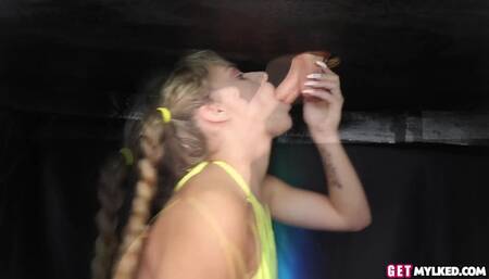 Pigtailed 19yo slut gags on hard dick after hot jerking