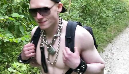 Slave in Chastity on a naked summer hike