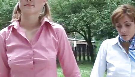 Two horny young sluts love getting fucked by a horny man