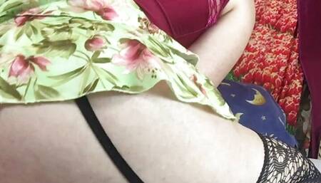 Firise strips out of a red onepiece