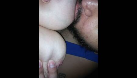 Sucking Big Milky Tits Guy Cums on Bed