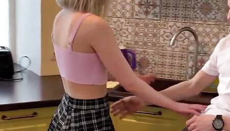 Amateur anal teen with small boobies assfucked in 3some