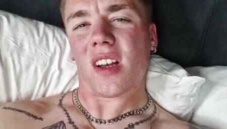 Young blonde Str8 Lad Lil D wanks off on hotel bed.