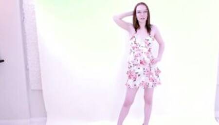 Skinny Brunette gets pink pussy fucked in studio