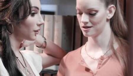 Busty trans Ariel Demure fuck in library