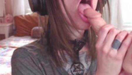 Upclose Dildo Sucking Eye Contact and Freckles