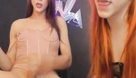 Redhead swallows traps hard cock and begs