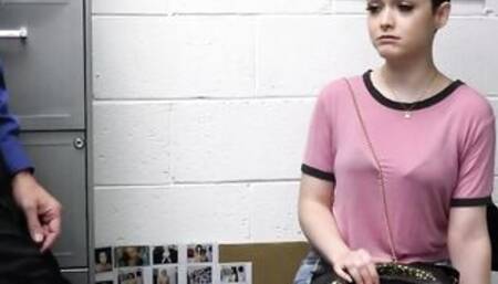 Vibrator stealing babe sucks security guards dick