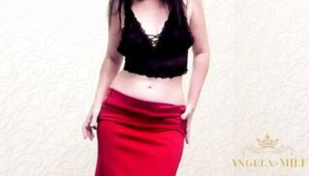 Vulgar dark haired cougar shows off her gigantic titties and areolas to her fans / Angela-milf