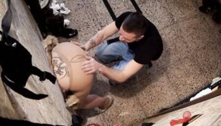 Blonde Mom Let Customers to Fuck her Sticked out Ass