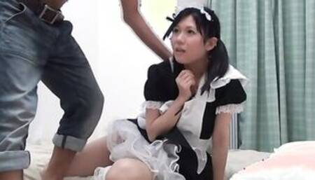 Mai Araki is not wearing any underwear while cleaning her client\'s home