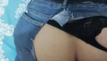 tight pusssy in doggystyle fucked through  tight jeans