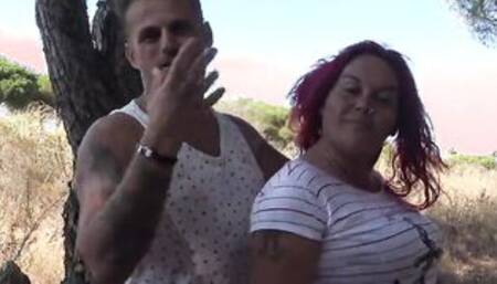 Red Head BBW and her OUTDOOR SEX SESSION with two dudes!