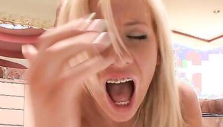 Blonde College beauty Kaylee Hilton Getting Her Huge Boobies Rocked On All Fours