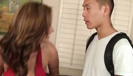 Gigantic Tit mom Mom Seduces Luckiest Foreign Exchange College Girl