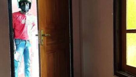 milf Prank without bra with a delivery guy