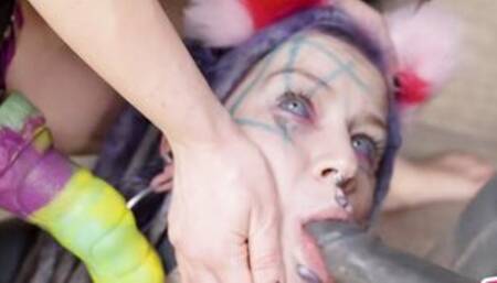 INKED catplay women double BJ - deeply, spit, strap on, facial cummed gothic, emo, alt p