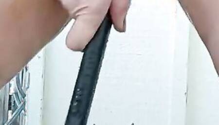Making my twat squirt with a squeegee while washing my vehicle