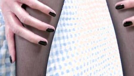 Slim old Scarlet finger fuck her well lubricated fanny inside stockings