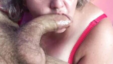 Amateur Old BBW Grandma mom blows gigantic penis and deep
