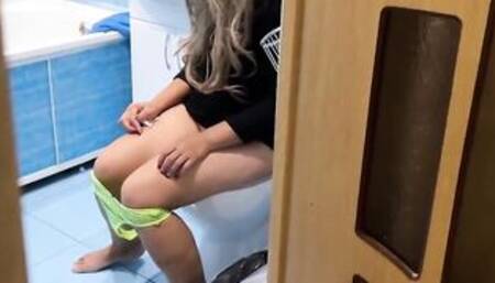 MILF was sitting into the WC and bent over for anal sex