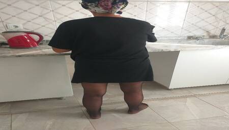 Sexy legs in nylons while my stepmom makes stuffed in the kitchen