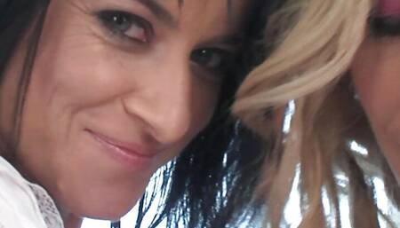 Mature lesbian ladies go all out in casting and satisfy their horny pussies with a big dildo