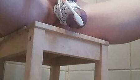 Cock balls roped clean with toothbrush
